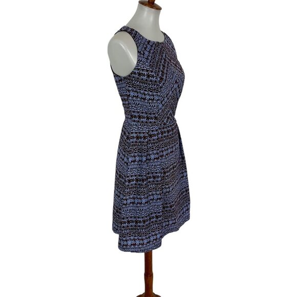 Eva Franco Blue Brown Geometric Fit And Flare Sleeveless Dress 4 Retro Chic - Picture 4 of 7